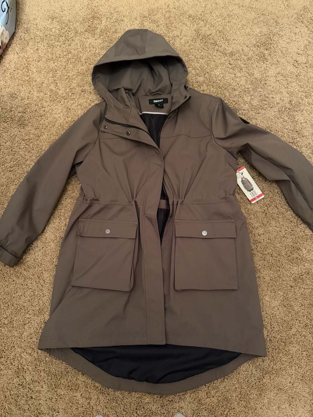 DKNY Women's Water Resistant Hooded Parka Rain Jacket XL